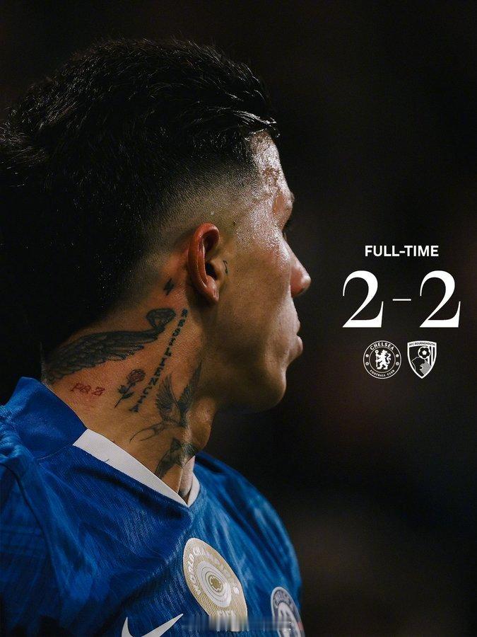 全场比赛结束，我车2-2战平伯恩茅斯。 🔵  cr：切尔西足球俱乐部 