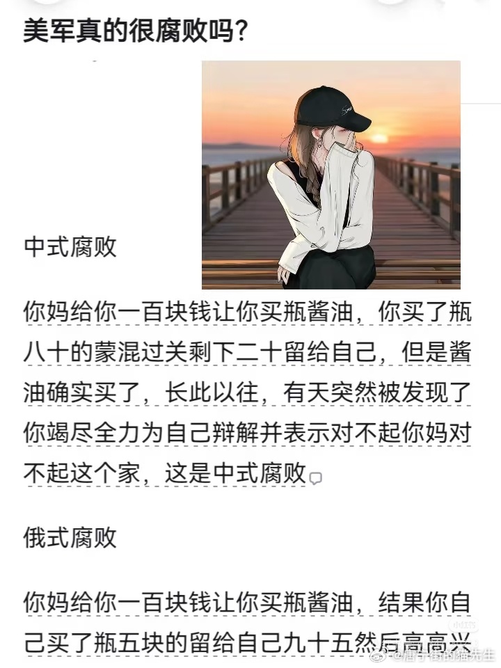 美式腐败应该是你妈让你买酱油，你出了一版预算说要100，拿到手后网上找了张酱油图