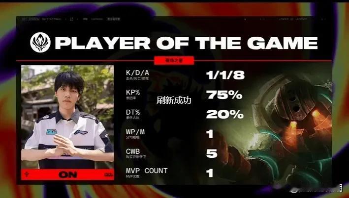 生日泰坦！ON泰坦打出1/1/8战绩拿到BLG对阵T1第四局MVP

5月12日