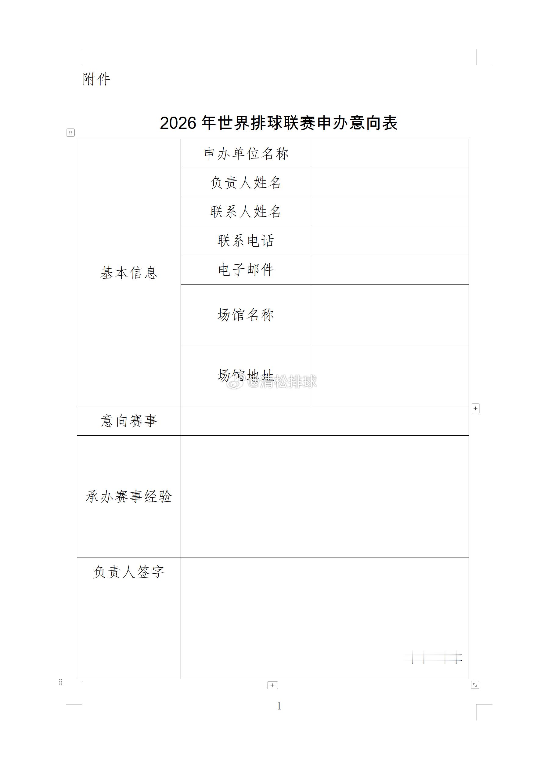 2026年世界排球联赛申办意向表清松带你看排球中国女排中国男排 ​​​