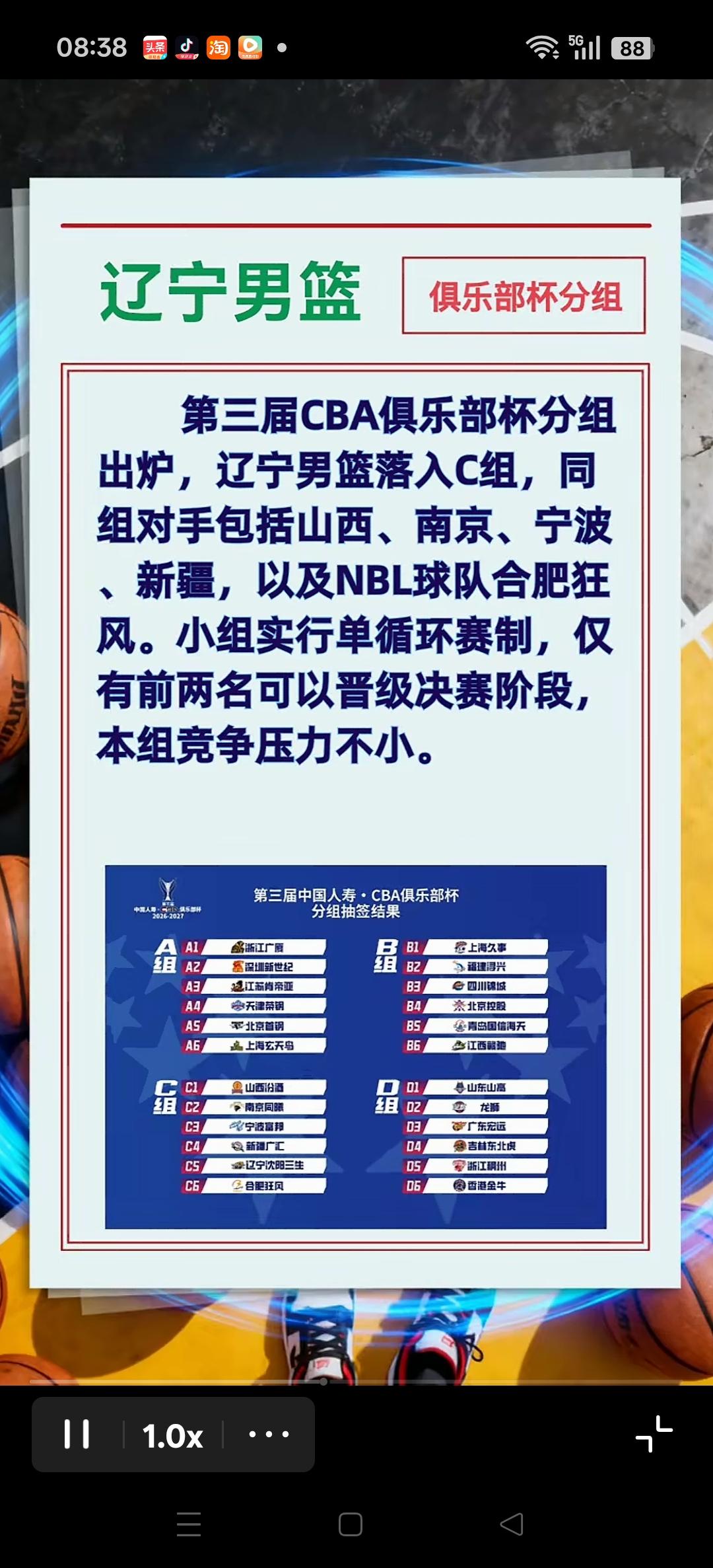 第三届俱乐部杯分组。
辽宁分在C组，包括山西，南京，宁波，新疆以及NBL合肥狂风