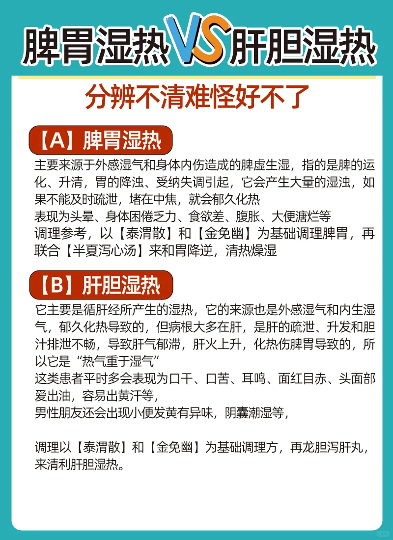 脾胃湿热🆎肝胆湿热，分辨不清难怪好不了