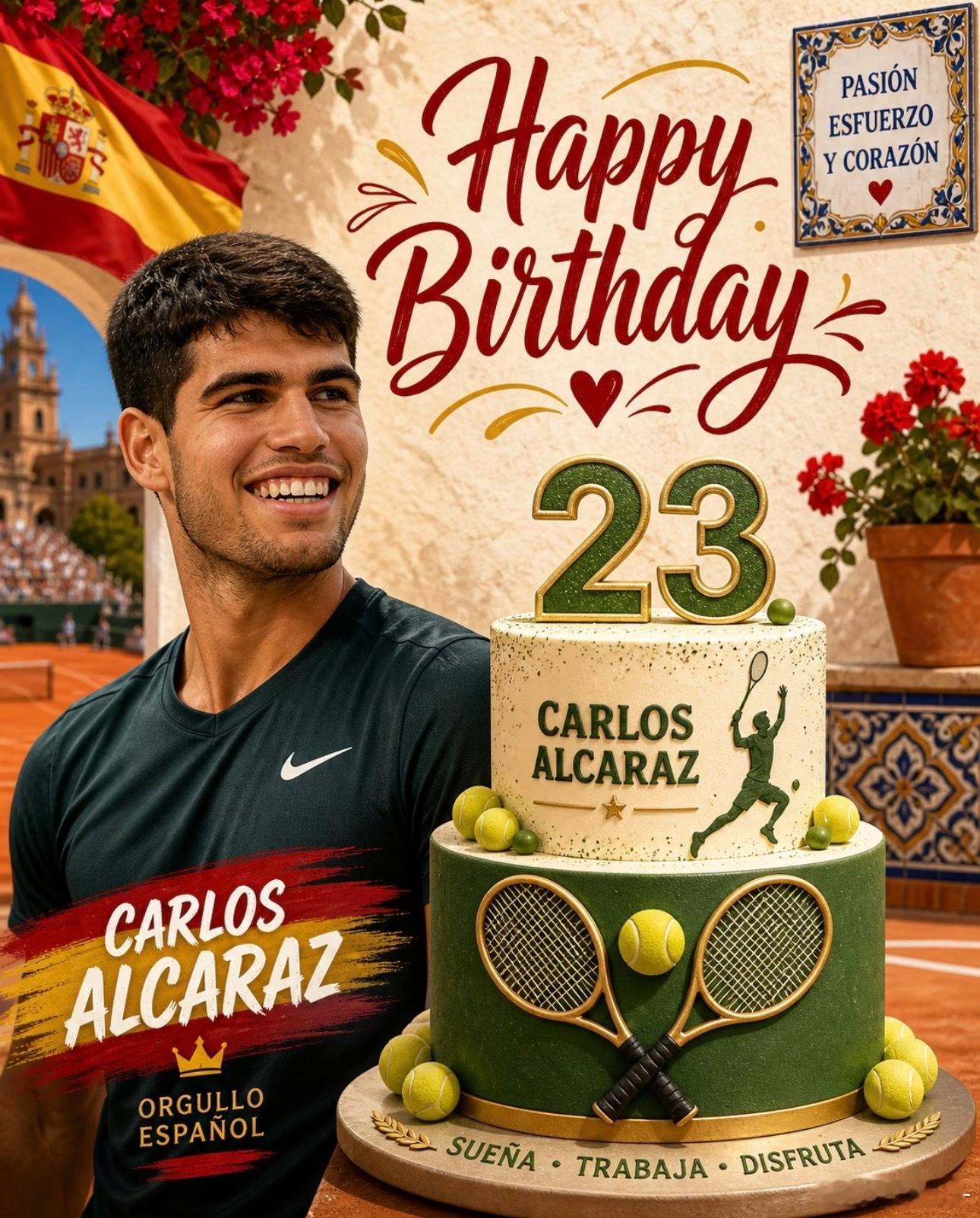 阿尔卡拉斯  23岁生日快乐！年纪轻轻就全满贯了~打法还极具观赏性！阿尔卡拉斯因