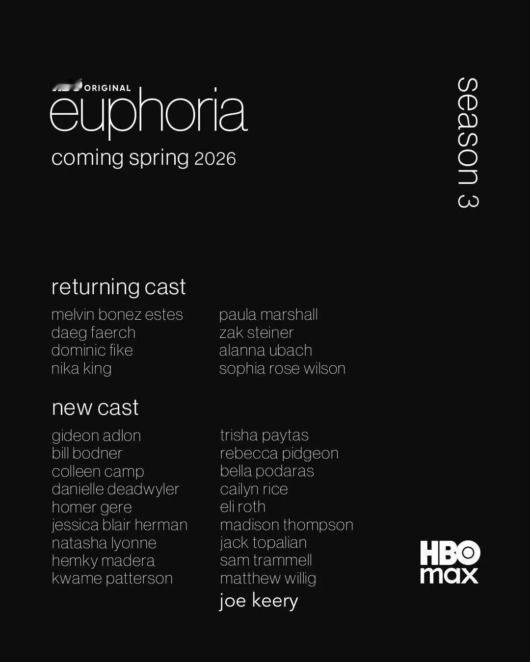 《亢奋》官方宣布，乔·基里（Joe Keery）将加盟《亢奋》（Euphoria