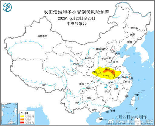 【河南等地警惕小麦倒伏】农业农村部和中国气象局2026年5月22日联合发布农田渍