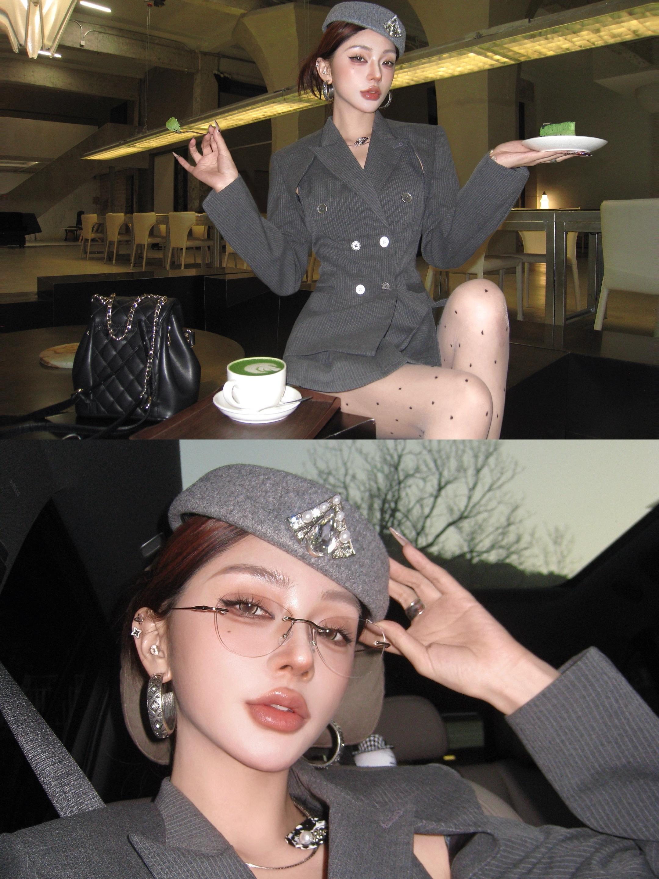 她穿着Mini skirt.