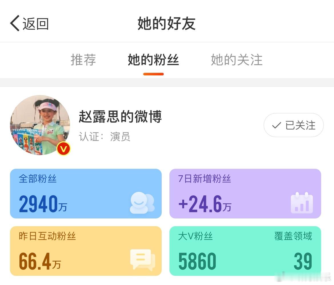 赵露思微博解了之后1天涨粉24万[打call]  