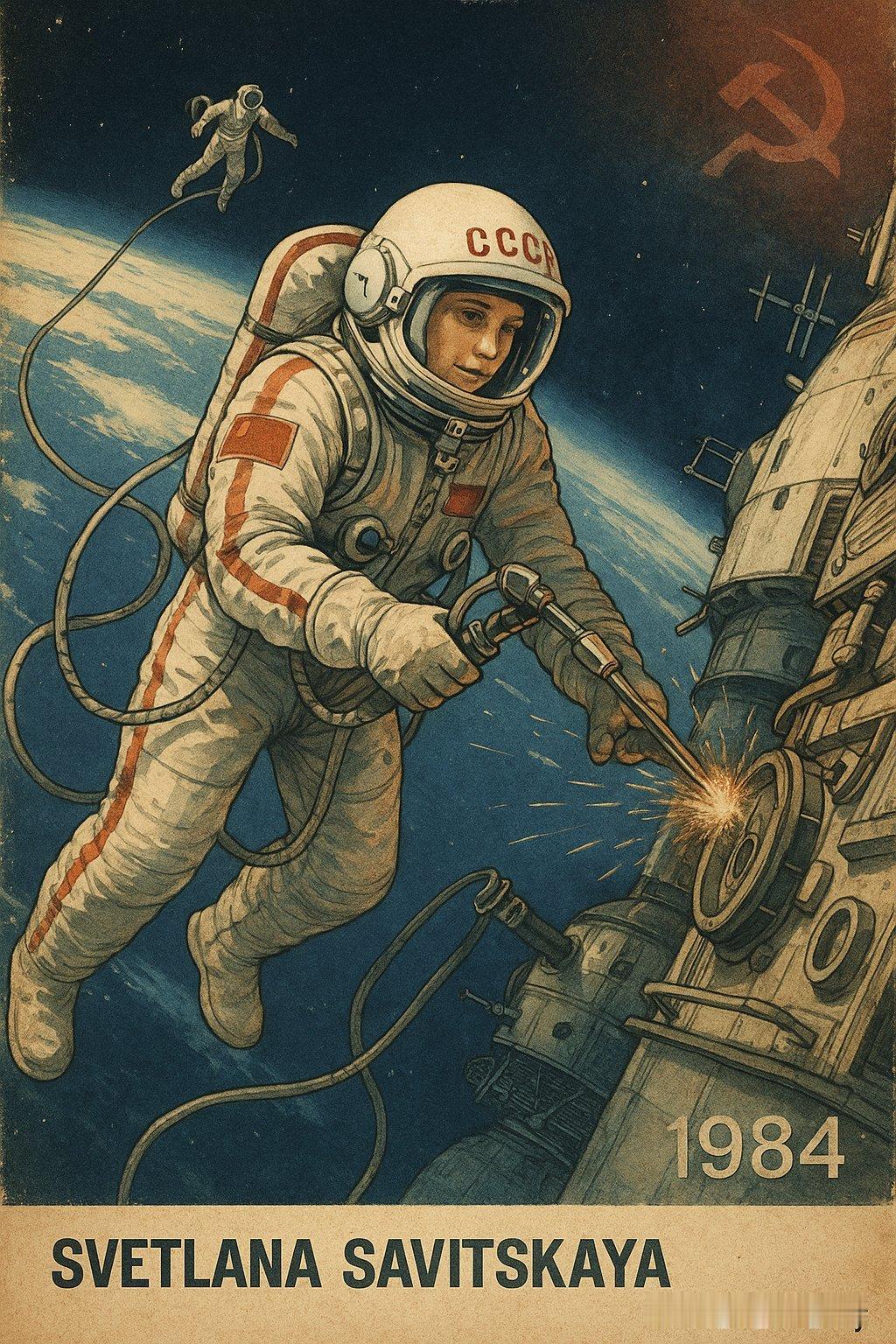 1984年7月25日苏联宇航员斯维特兰娜·萨维茨卡娅成为第一位进行太空行走（EV