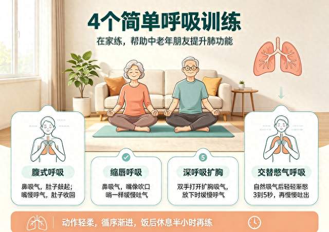 在家就能练的4个呼吸训练！提升肺功能，中老年人收好