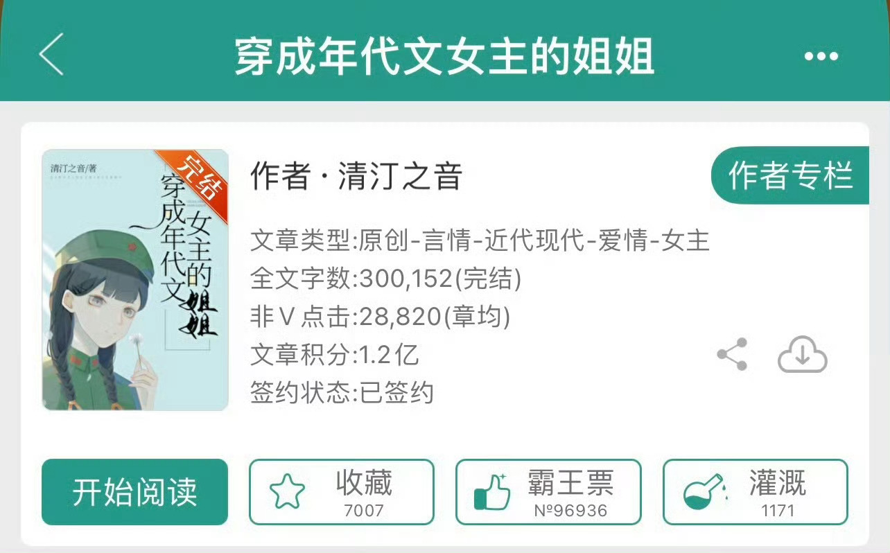 小说推荐：《穿成年代文女主的姐姐》 作者:清汀之音简评：洒脱全能小村姑vs高冷宠