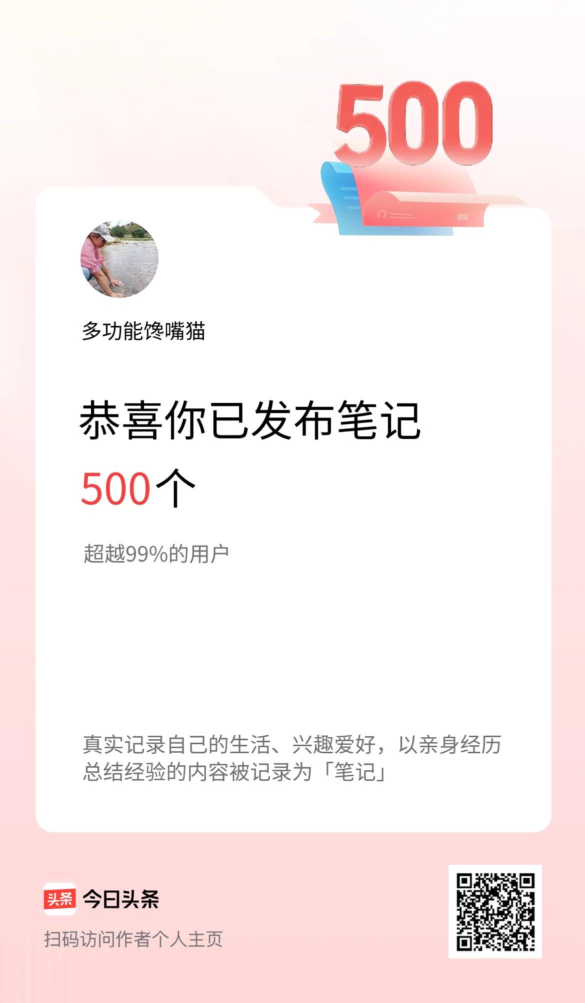 我在头条累计投稿笔记500个