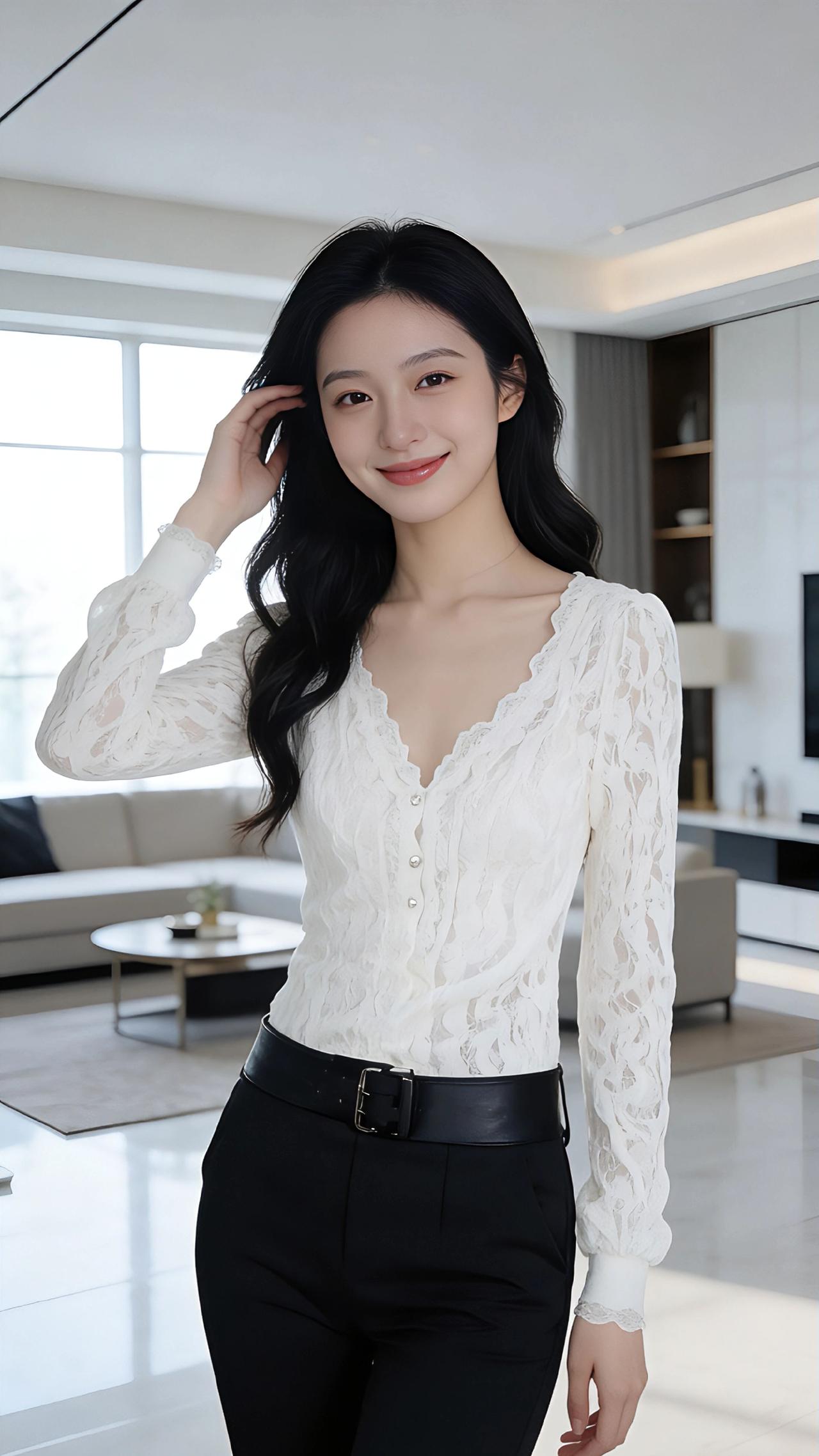 蕾丝与光，织一室温柔
 
明亮的客厅里，阳光透过落地窗淌进来，在光洁的地板上铺成