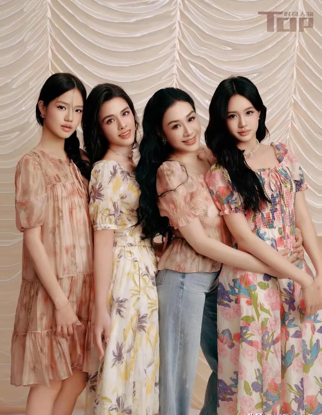 钟丽缇的基因和美貌真的太强大了，三个女儿都很漂亮，即使她之前两个前夫
长相和颜值