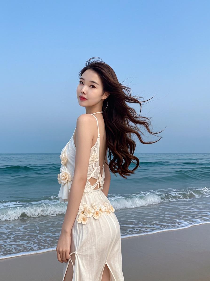 AI海边白纱少女