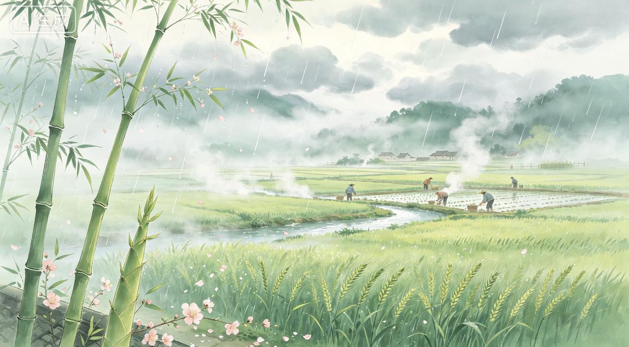 《探春令·谷雨》珠乡小女

溪云初润，野烟微暖，谷雨催时节。
正庭前、新笋抽青节