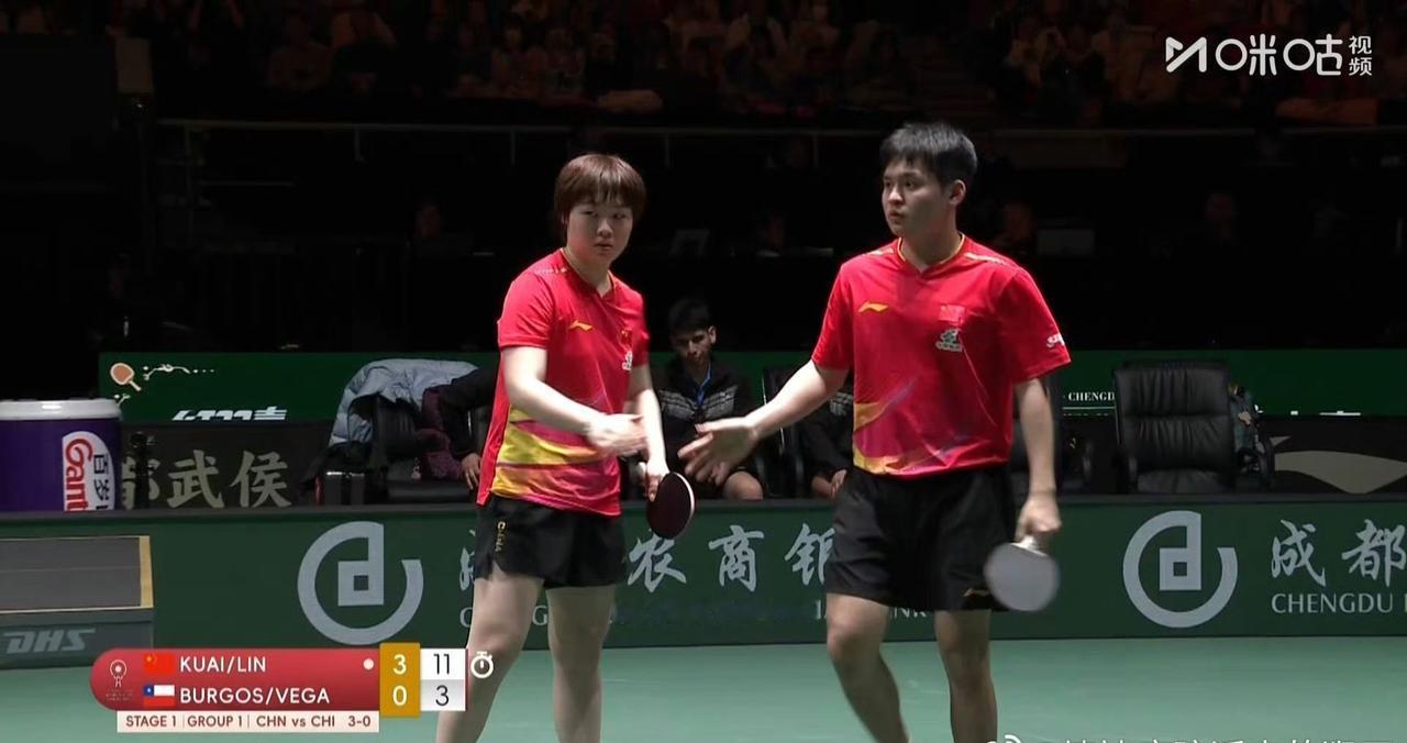 第一盘林诗栋/蒯曼3-0拿下[赞][笑哭]！
三局比分为栋曼组合13-11，11