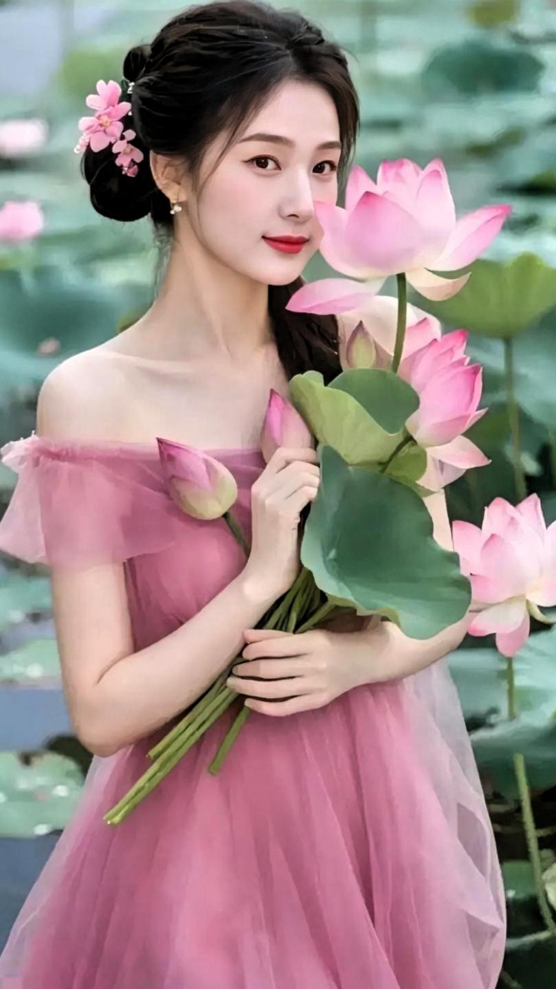 上联：夏荷映日溢芬芳
下联：粉裙抱花送俊郎
下联椐上联联友的图片而写。下联尾字：