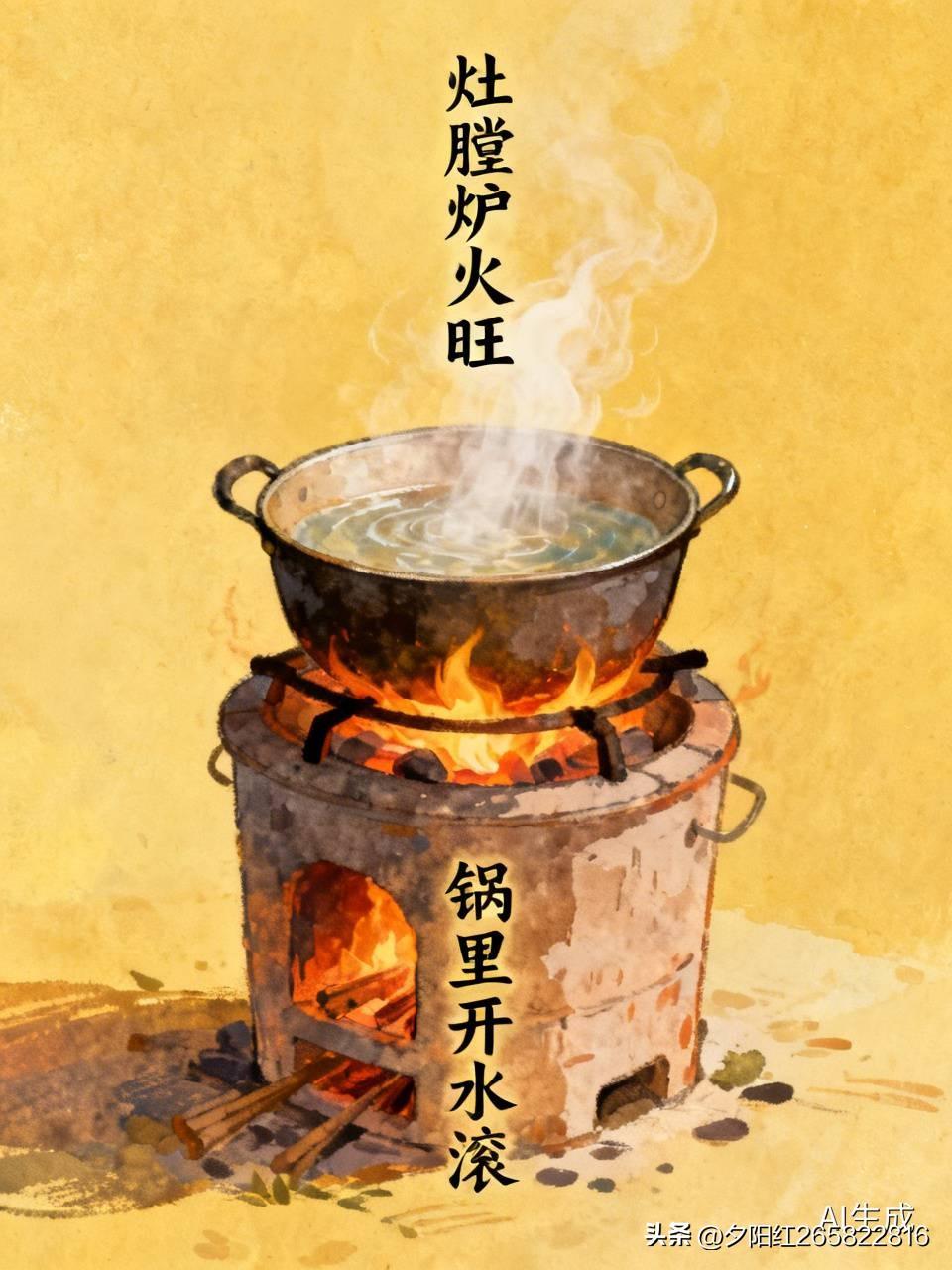 上联:灶膛炉火旺
下联:锅里开水滚
