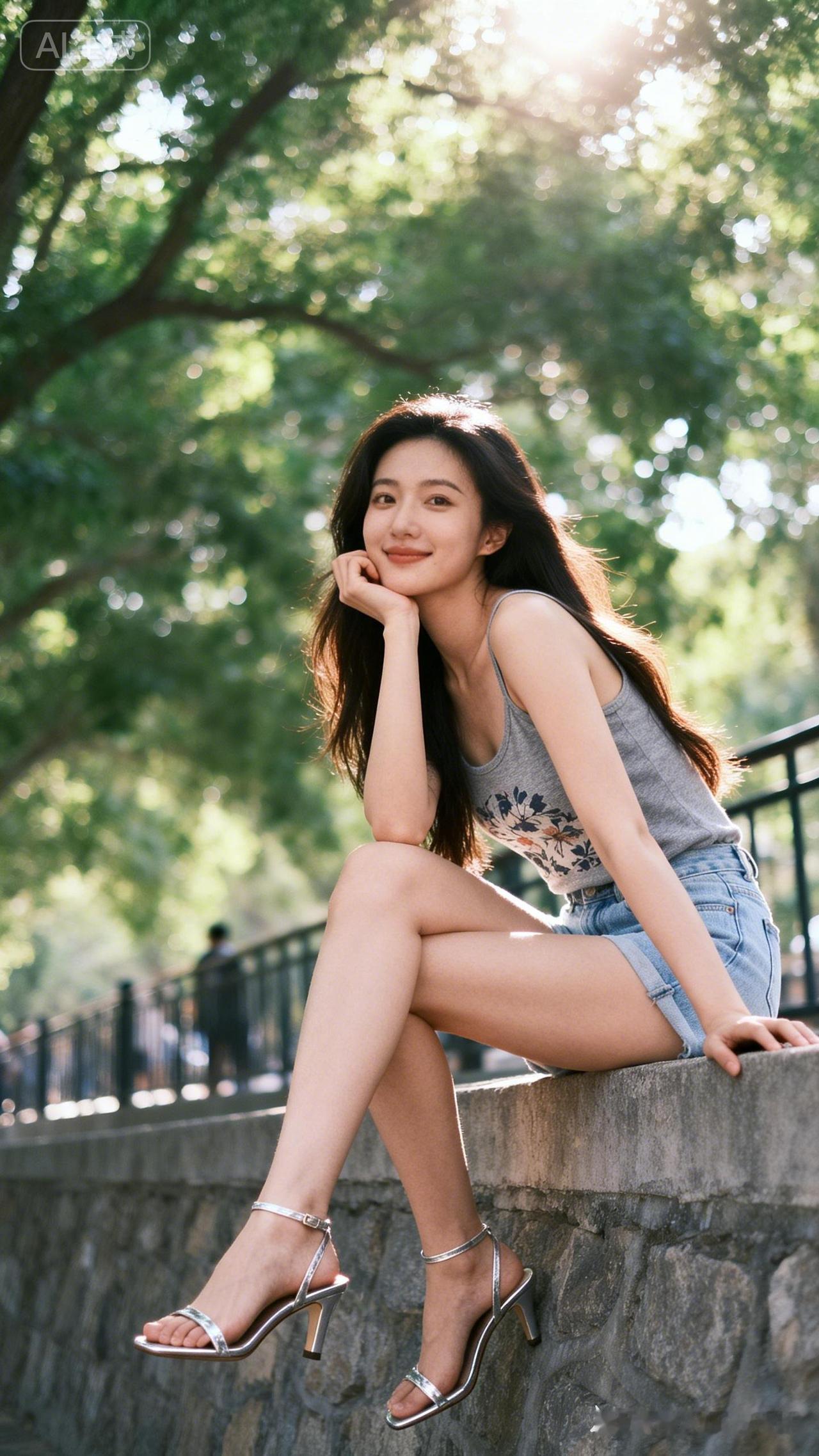 阳光下的甜美笑容，夏日里的清新穿搭