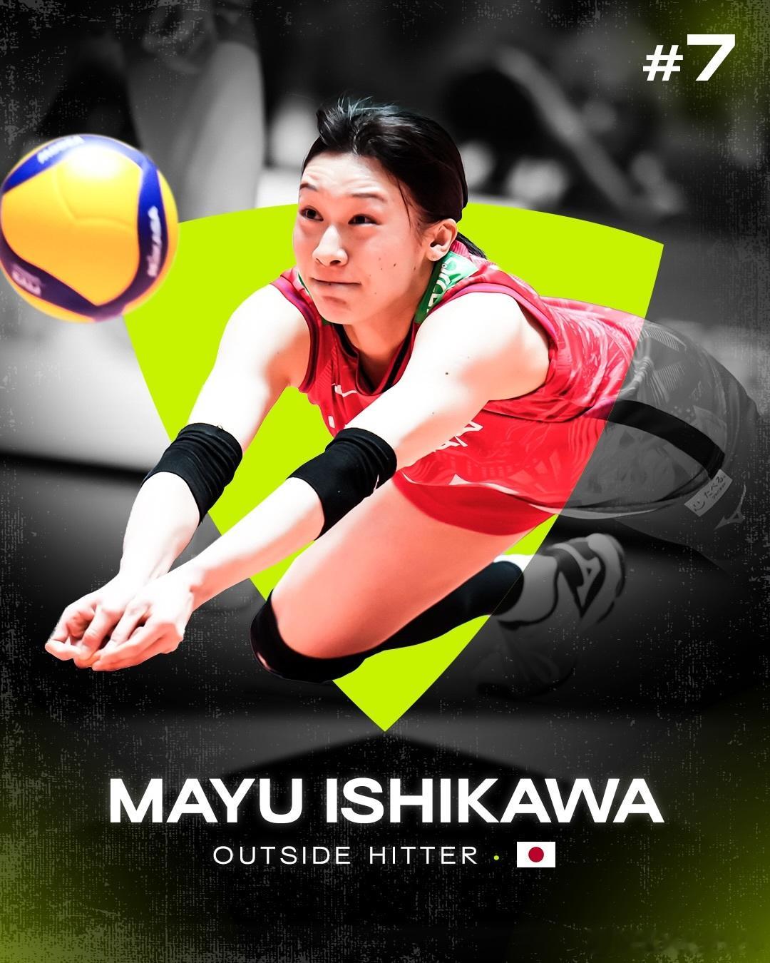 ⚡️ 据排球世界的评选，年度最佳女球员排名第7位的是：🇯🇵 石川真佑（日本，