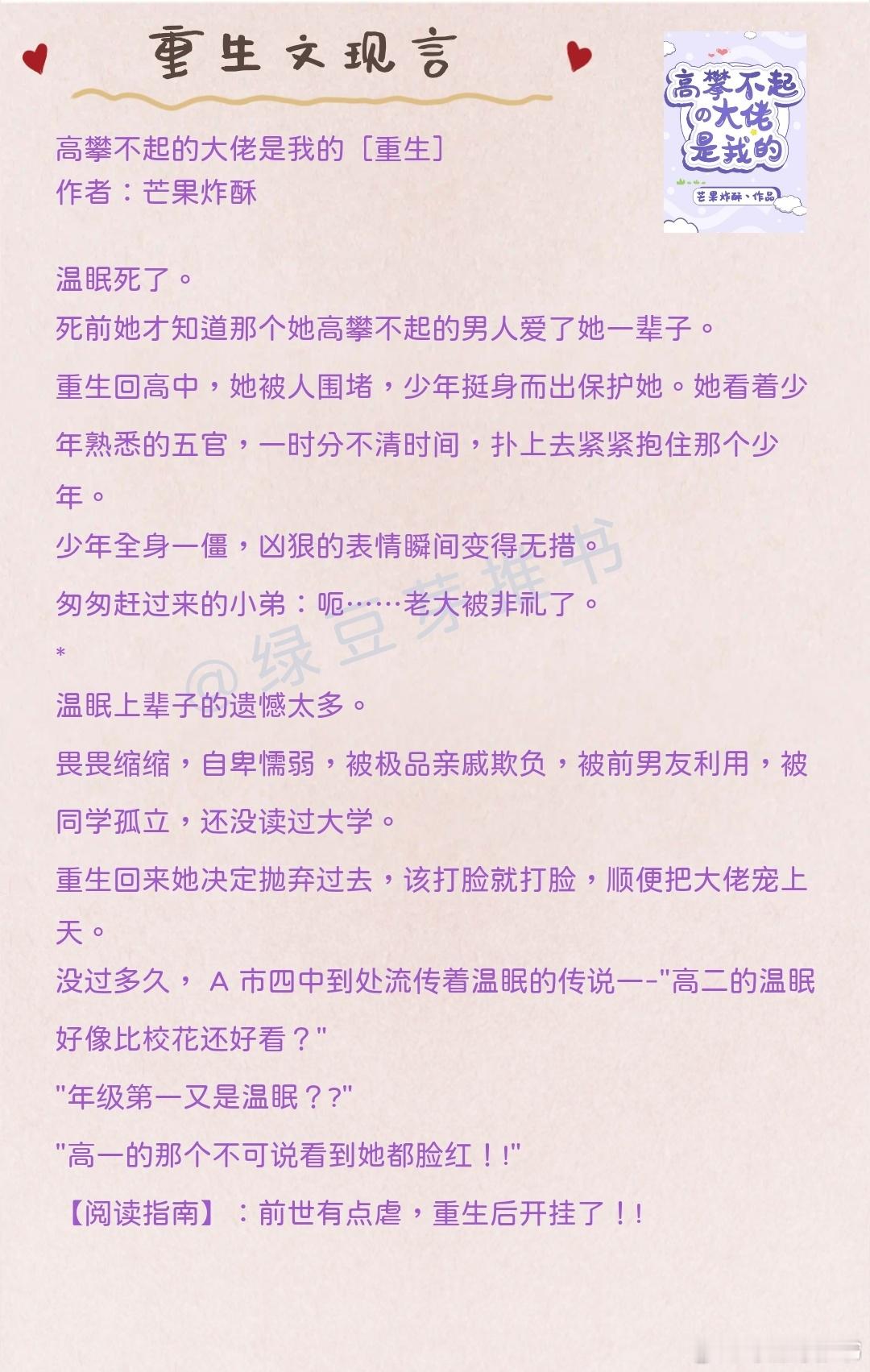 🌻重生文现言：重活一世，当然怎么开心怎么来！《高攀不起的大佬是我的》作者：芒果