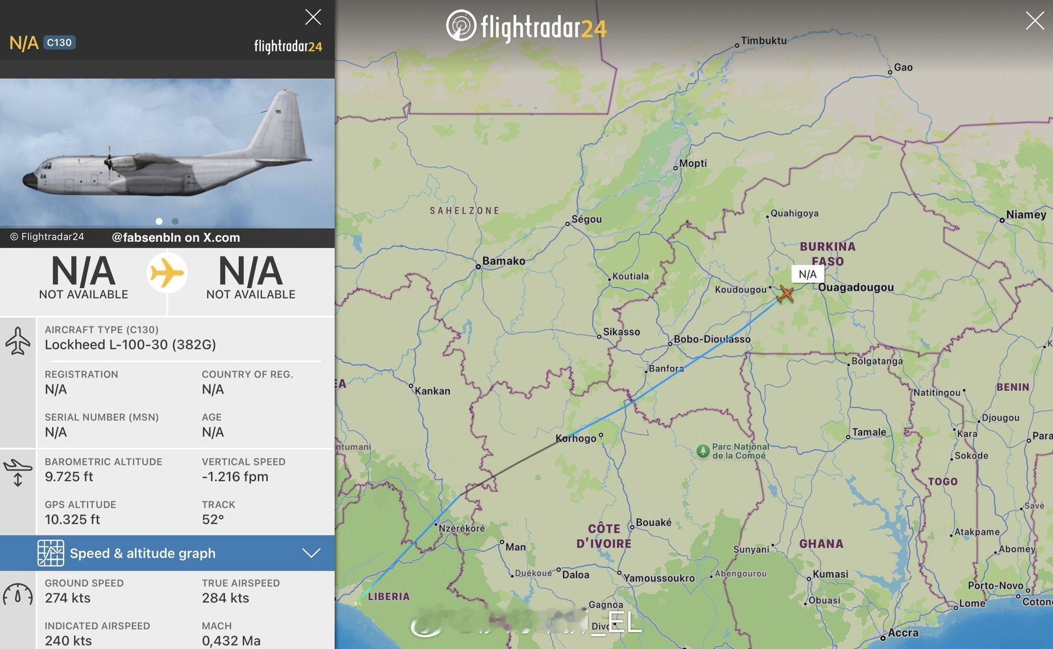 与美国中央情报局有关联的洛克希德 L-100-30 飞机在访问了其他西非城市后降