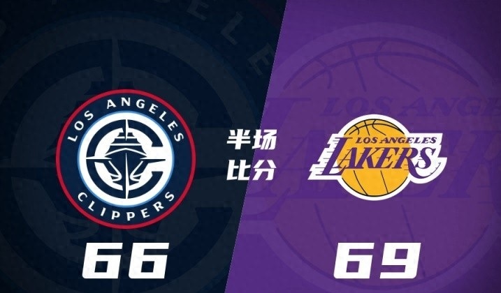 洛杉矶德比半场：湖人69-66快船 东契奇32分！快船vs湖人湖人国度东契奇半场