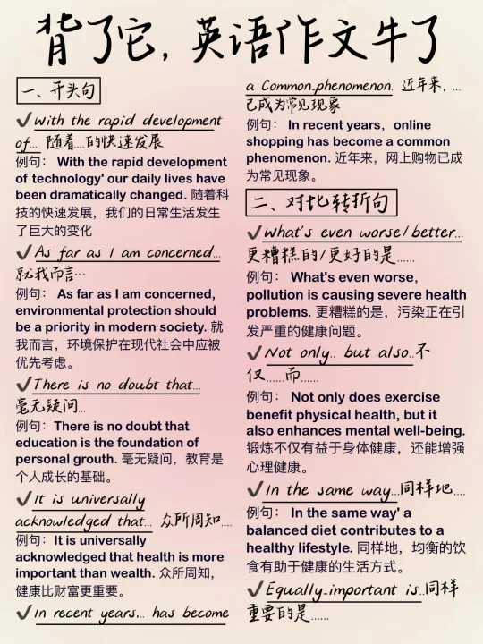 英语作文万能句！考试用它！高分稳了！