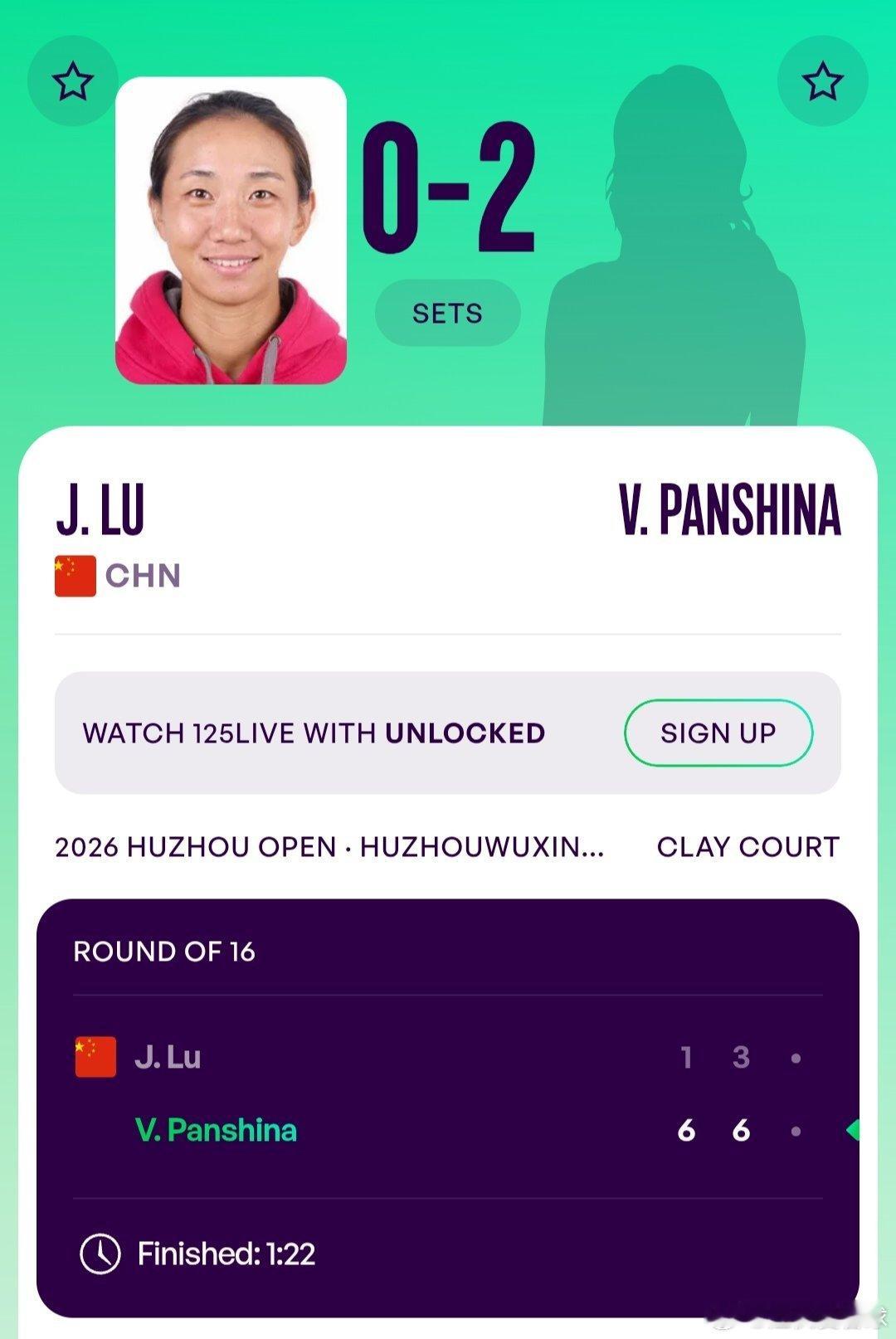 WTA125湖州站🇨🇳女单第2轮老将逯佳境🇨🇳1-6/3-6不敌潘希娜?