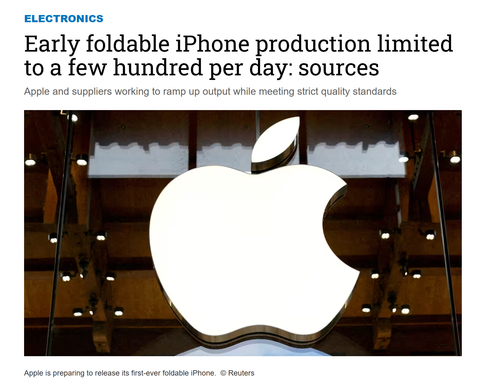 苹果首款折叠屏iPhone目前日产量仅数百部 据『日经亚洲』最新消息：受制于极其