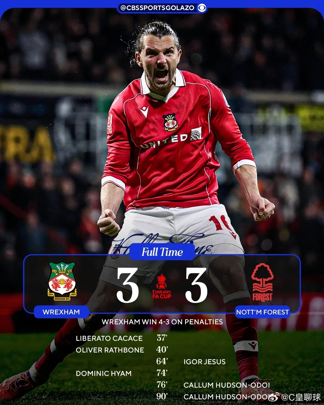 童话故事，英冠也有！英冠第九雷克瑟姆足总杯淘汰诺丁汉森林（常规时间3-3，经历加