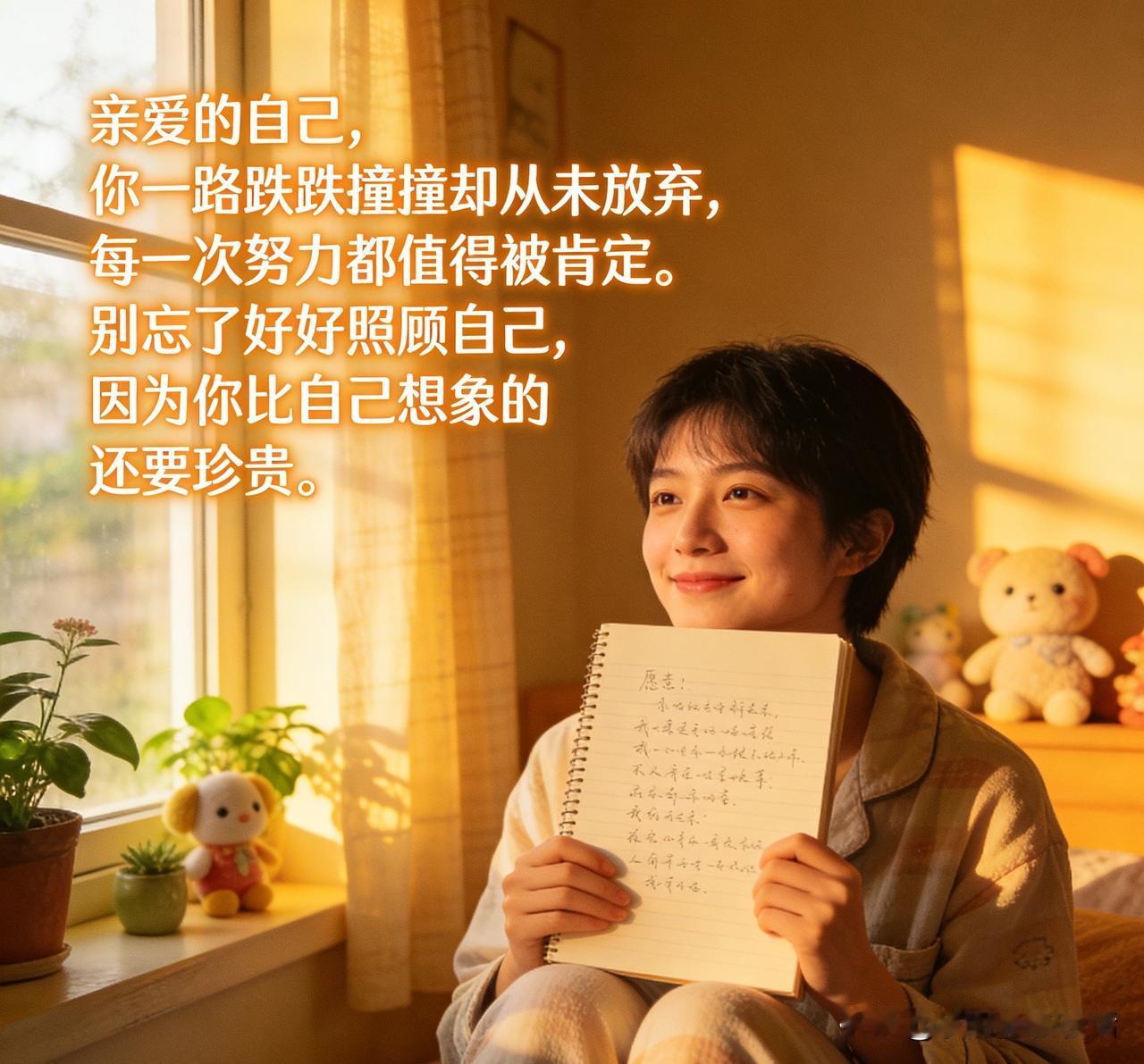 亲爱的自己，你就像夜空中独一无二的星辰，无需借谁的光，也能在自己的宇宙里闪耀，好