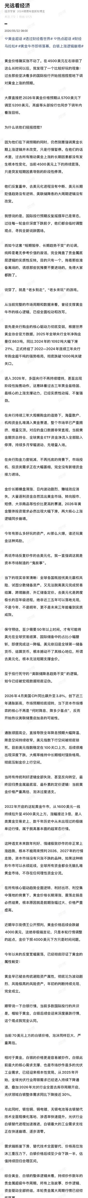 【经济学家马光远：黄金牛市即将落幕，白银上涨逻辑崩塌】专家称黄金牛市即将落幕 5