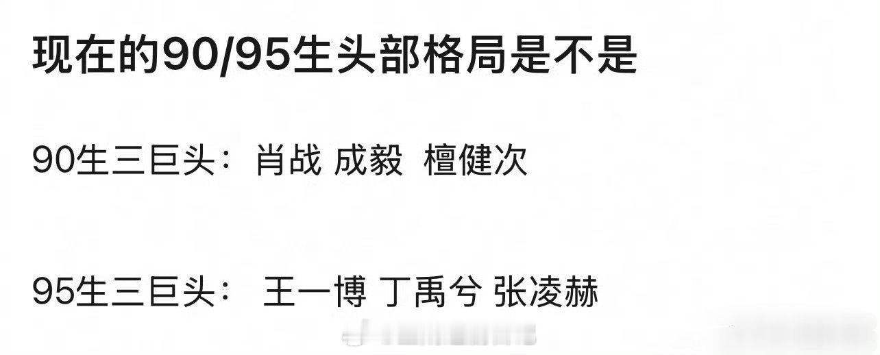 现在的90生95生头部格局是不是90生三巨头：肖战 成毅  檀健次95生三巨头：