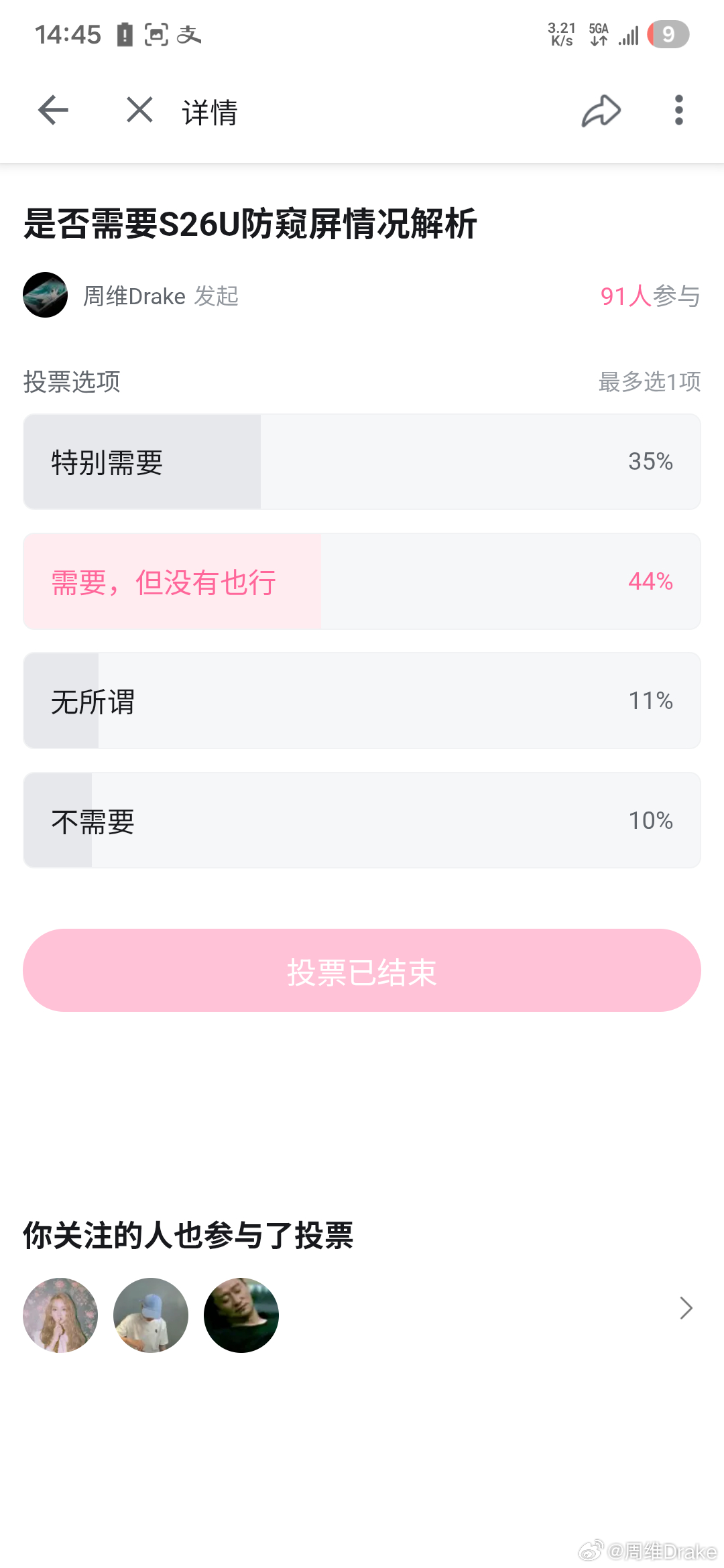 想歇一歇很难啊，三星S26 Ultra防窥屏解析直接有接近50％的朋友选了强烈需