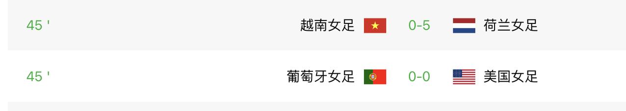 半场比分，怎么感觉卫冕冠军美国女足有一种要爆冷出局的可能哈？[捂脸]
下半场葡萄