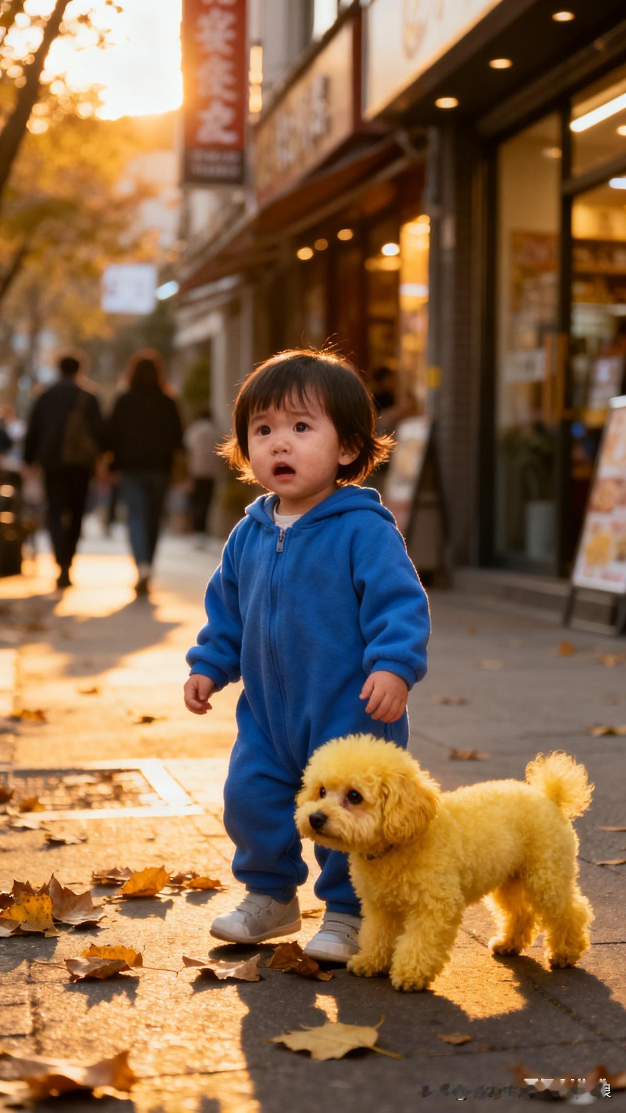 苏州吴中街头，3岁小女孩独自走失，光着一只脚踩着凉拖哭着找爸妈，身旁的卷毛小狗始