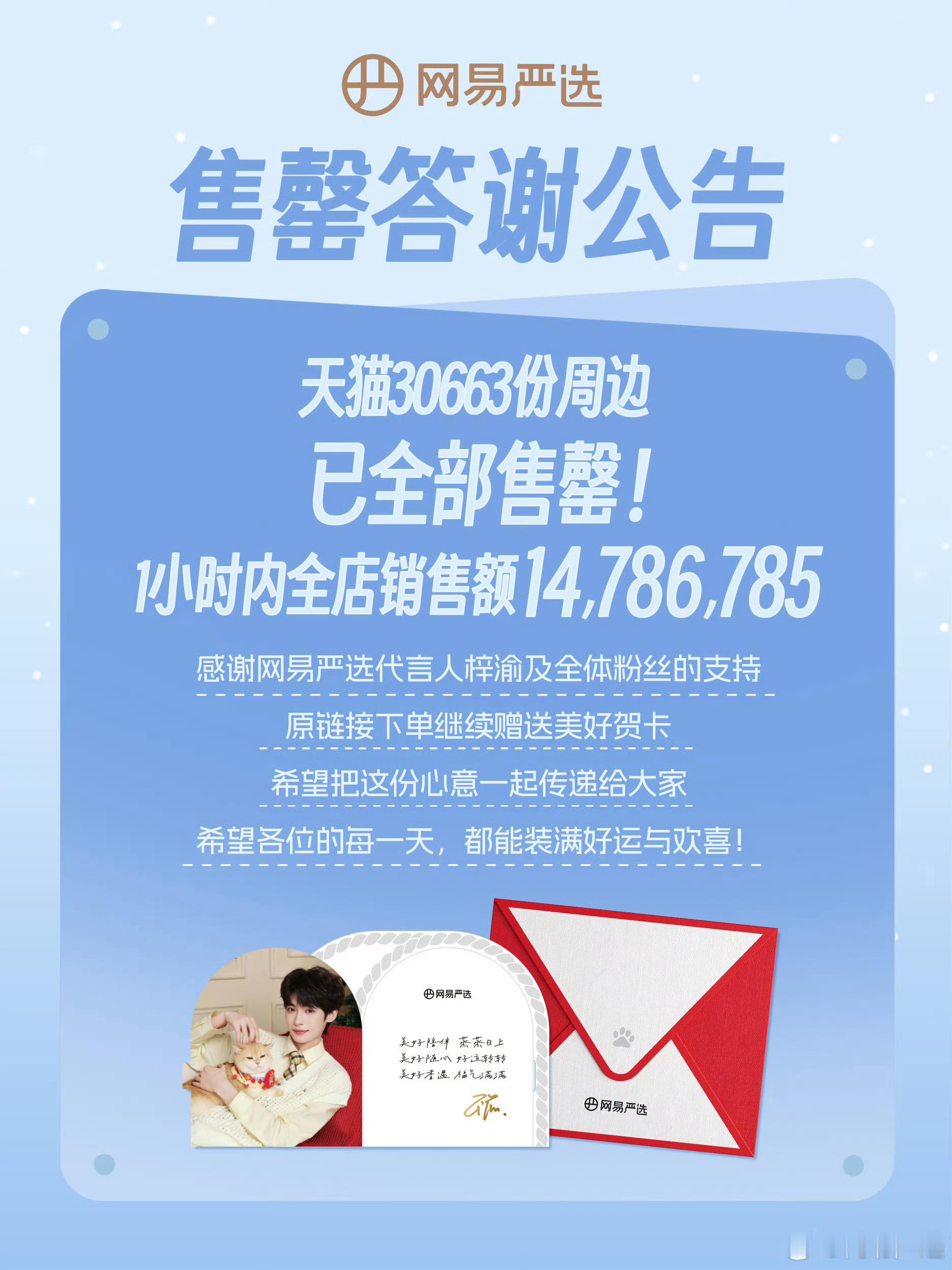 梓渝网易严选天猫战报梓渝网易严选天猫战报🈶天猫单平台30663份周边全部售罄！