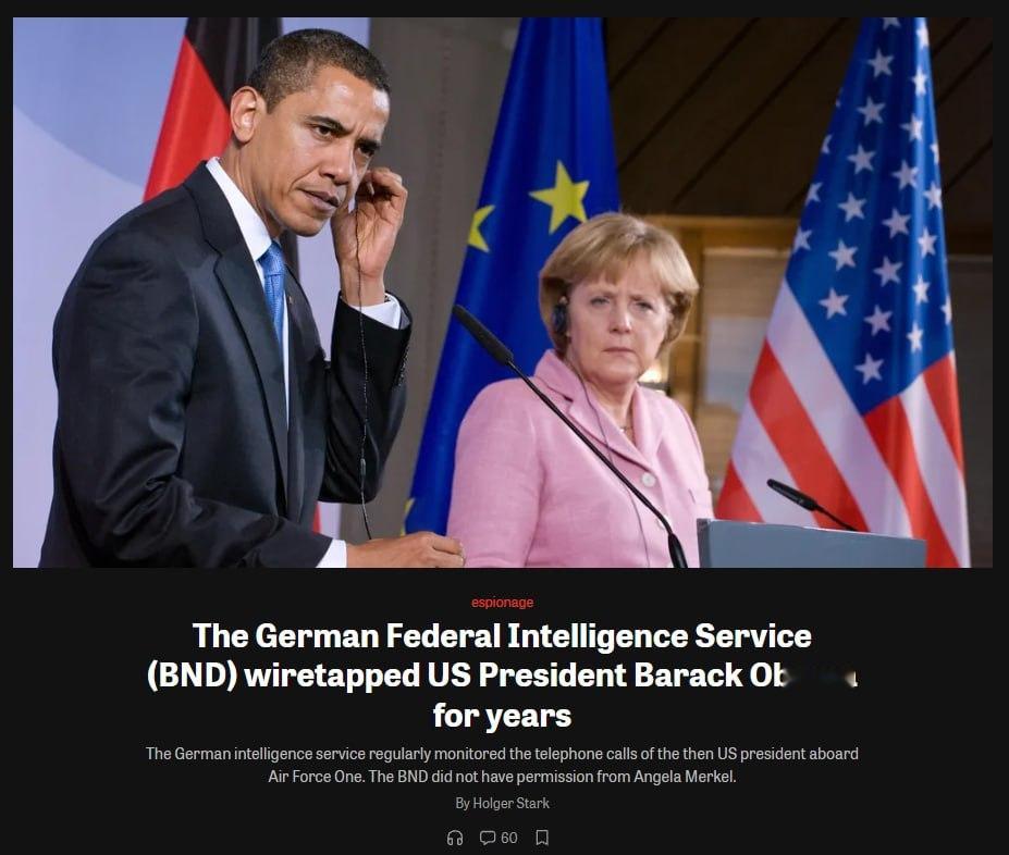 ：据《时代周报》报道，德国联邦情报局（BND）未经安格拉·默克尔批准，曾对时任美