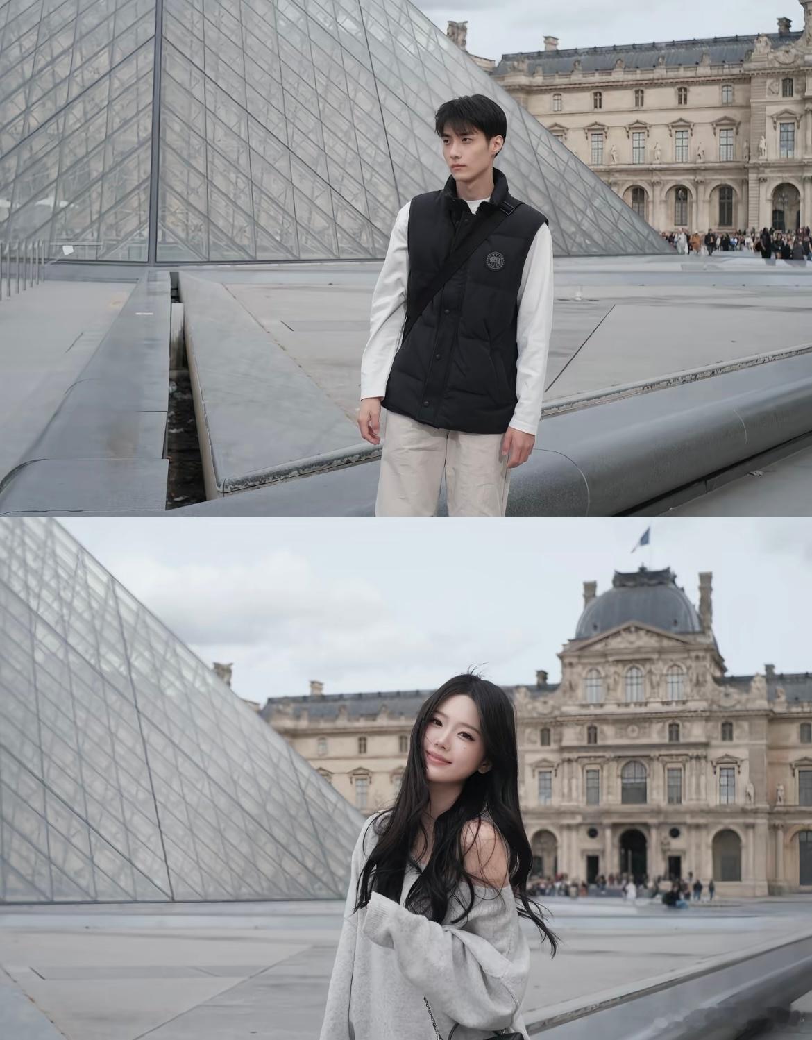 和男朋友在巴黎的街头约会 