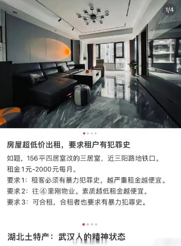 为了硬钢物业，房屋超低价出租，要求租户有犯罪史 