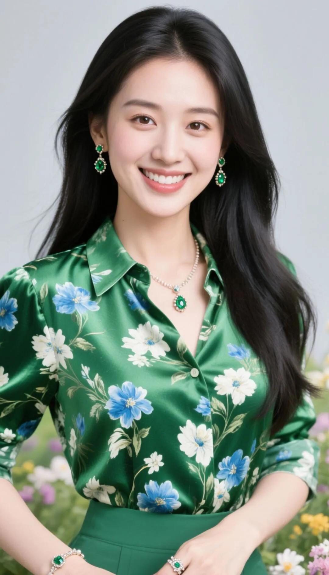 绿衣美人笑，花间玉佩摇。