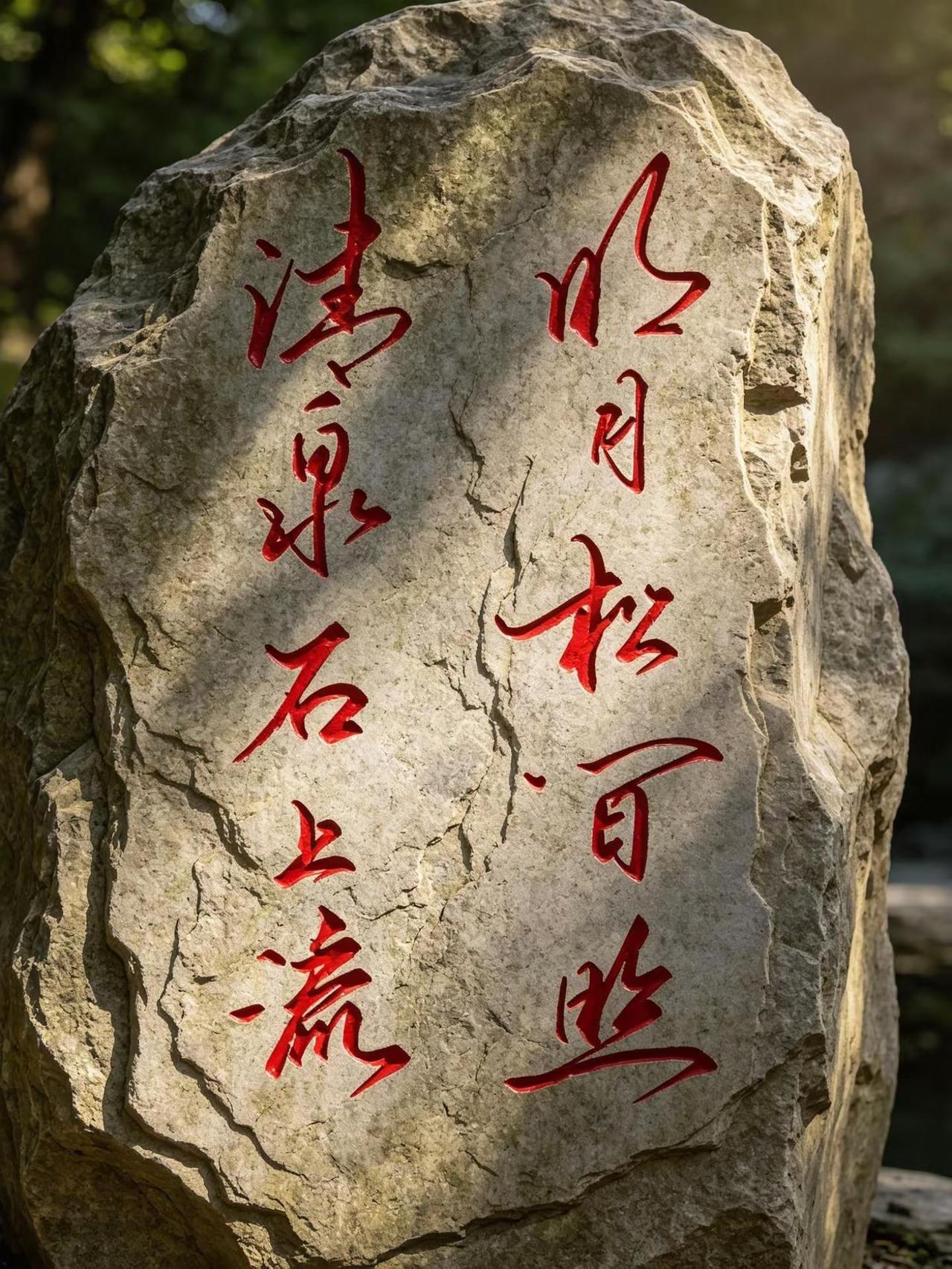 AI石雕红字风 ai创作 练字是一种文化素养 喝茶写字读书是一种生活