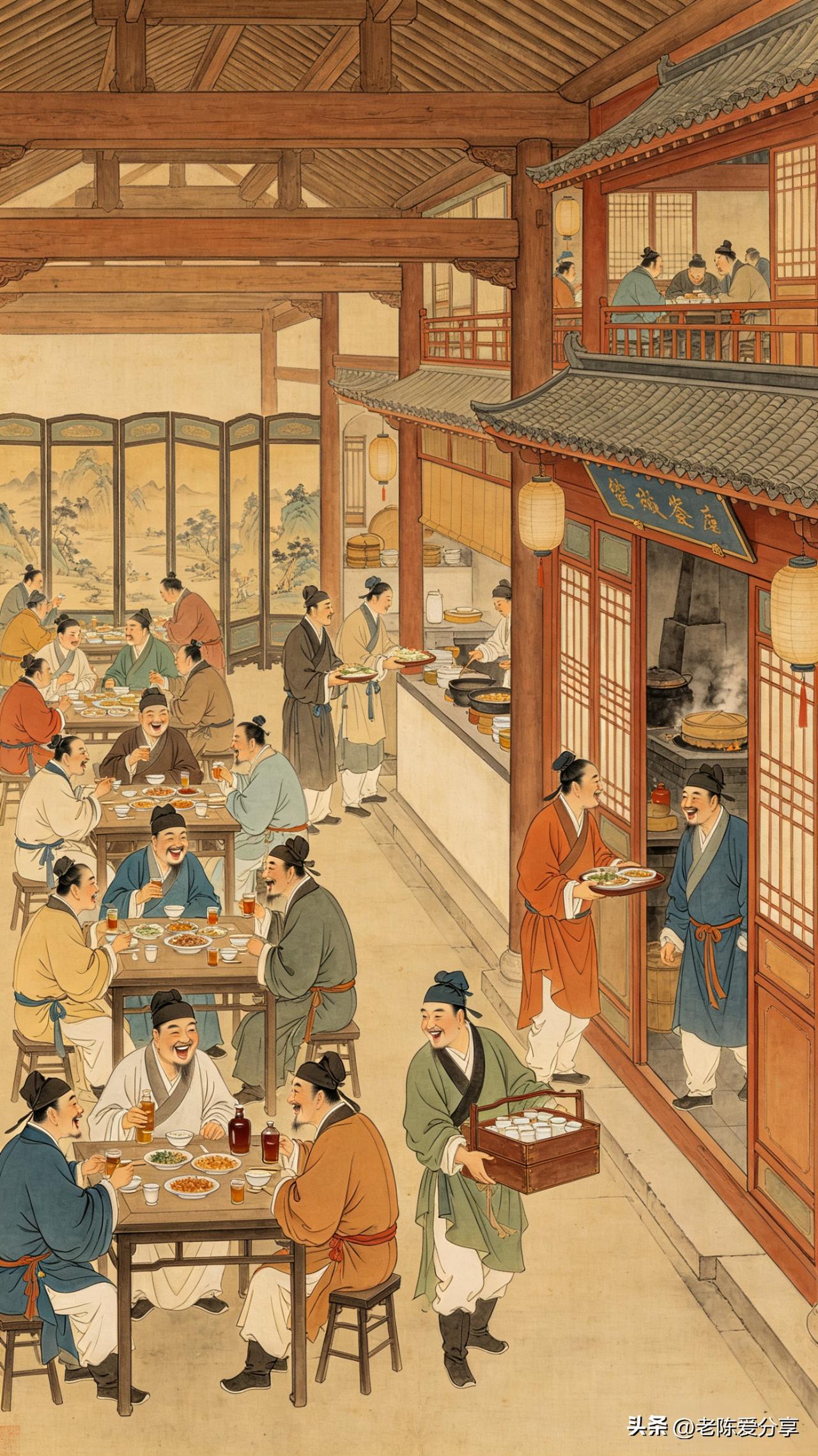 鹧鸪天·酒楼欢宴

画栋雕梁聚客稠，珍馐罗列满案头。堂前笑语喧声沸，阁上清谈意未