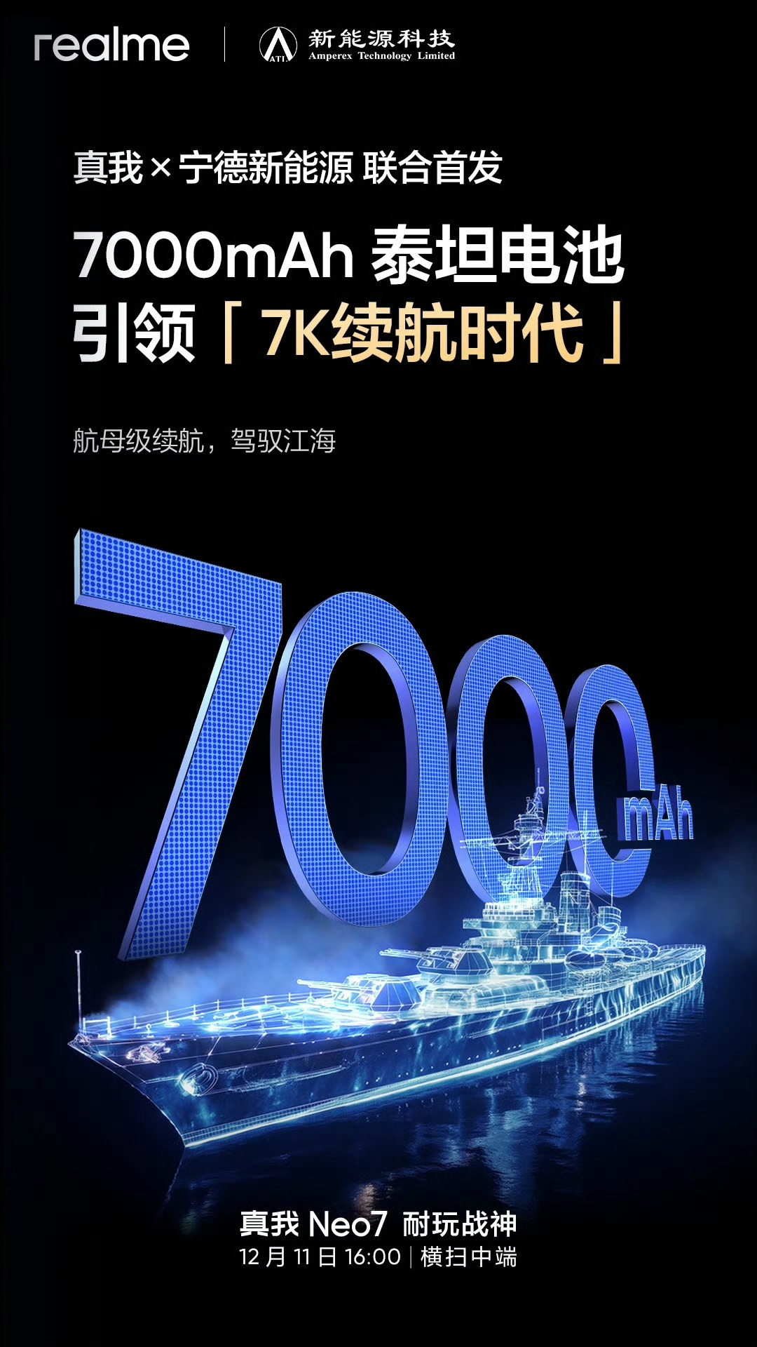 太卷了太卷了，真我Neo7把电池堆到7000毫安了[苦涩]这么看8000毫安难度