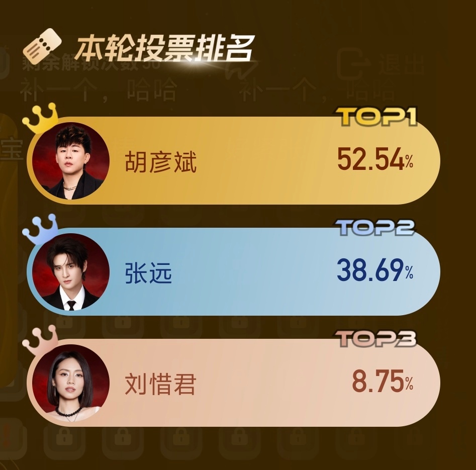 歌手直播 最后一组抢位 胡彦斌守擂成功率先晋级 刘惜君得票率这么低只有8.75%