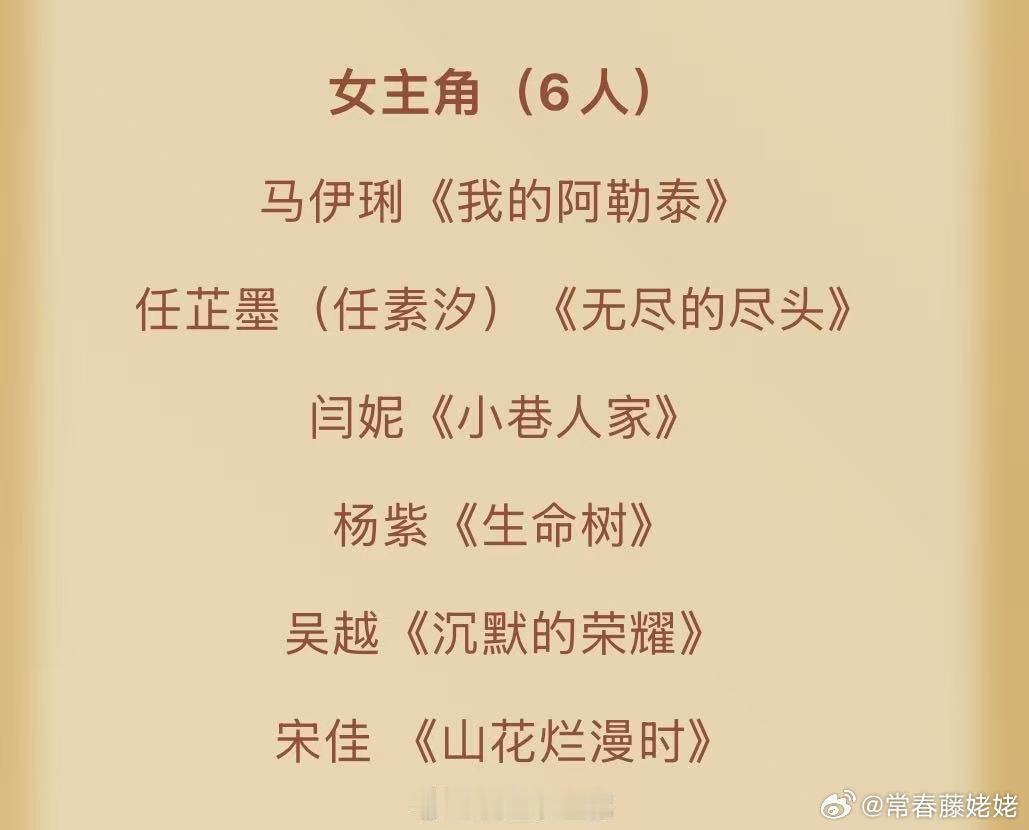 杨幂掉提  金鹰奖的女主和男主，女主只有杨紫一个流量入围了，如果杨紫这次也拿了最