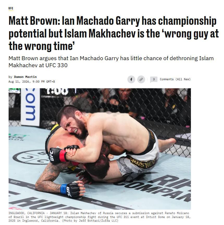 “不朽”马特-布朗(Matt Brown）认为，“未来”伊恩-马查多-加里(Ia