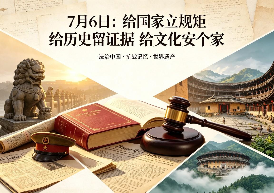 7月6日：给国家立规矩，给历史留证据，给文化安个家！
 
今天说三件事，看似毫不