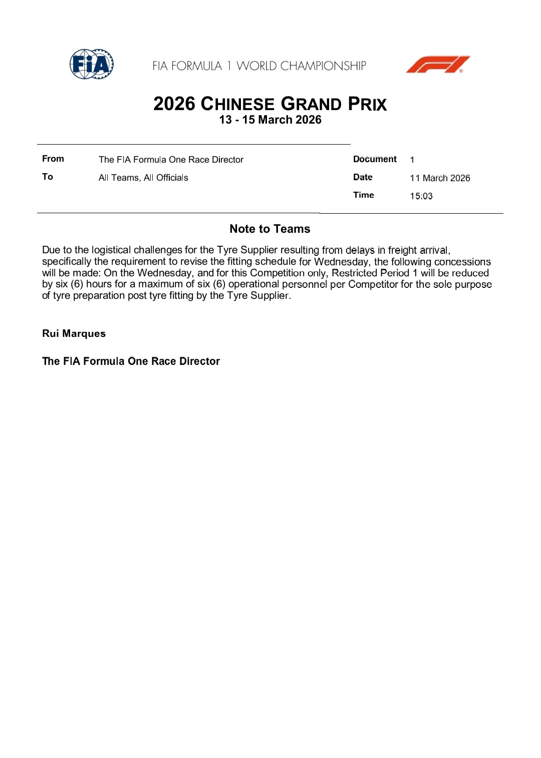 2026赛季F1喜力中国🇨🇳大奖赛，由于轮胎供应商倍耐力遇到物流问题，导致货